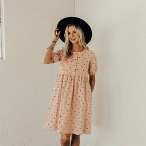 Roolee Polka Dot Babydoll Dress Pink/Black Size Small